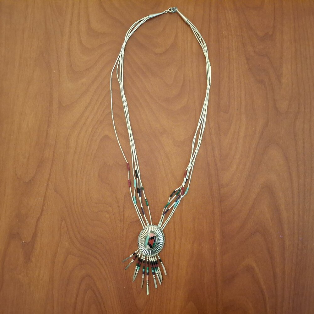 Vintage Multi-Strands Navajo Sterling Silver Gemstone Necklace